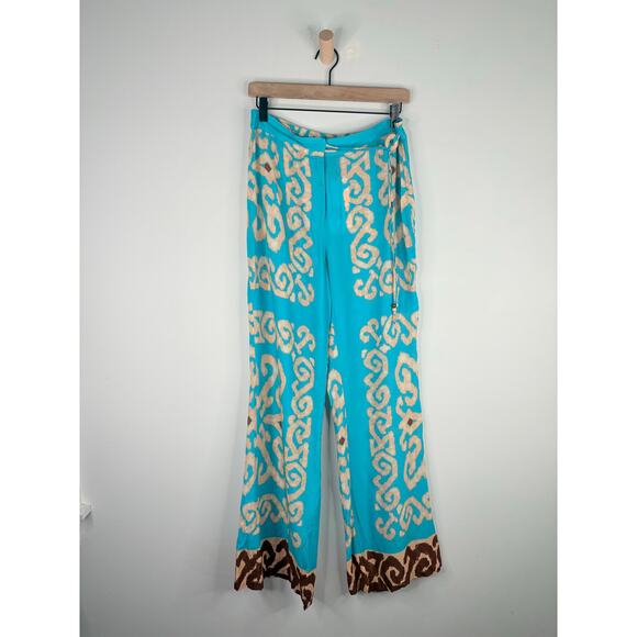 NWT Zara Flowy Printed Wide Leg Pants Womens Large Teal Boho Festival Hippie - Picture 3 of 12
